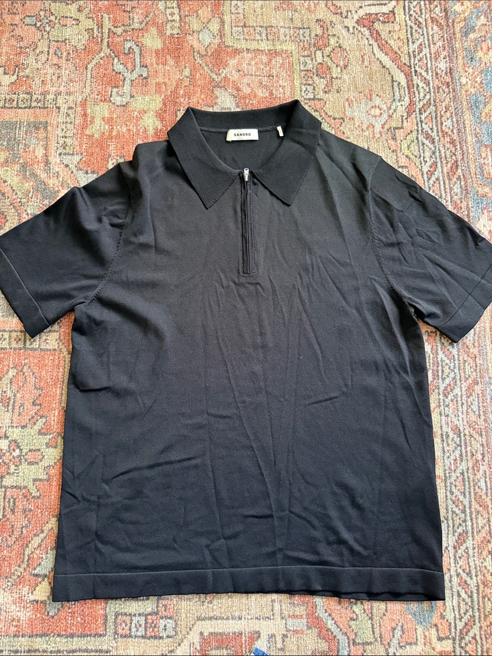 Sandro Men’s Black Short-Sleeve Zip Polo